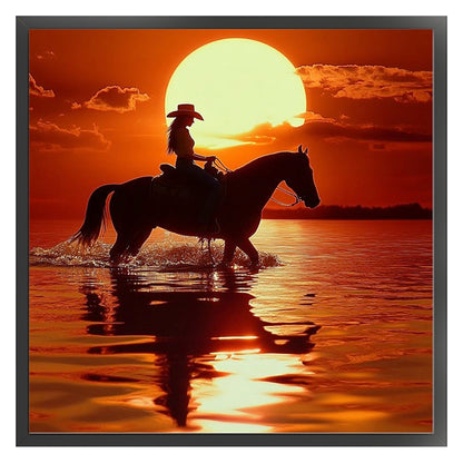 Girl Riding At Sunset - 11CT Stamped Cross Stitch 40*40CM