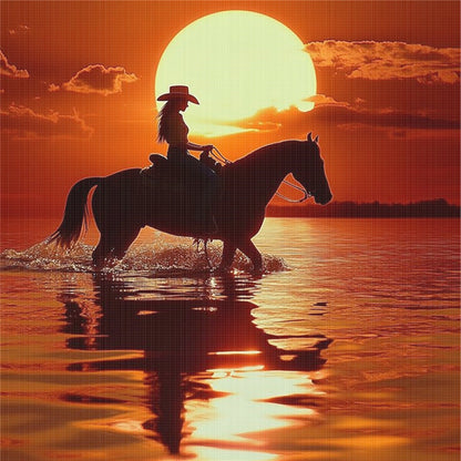 Girl Riding At Sunset - 11CT Stamped Cross Stitch 40*40CM