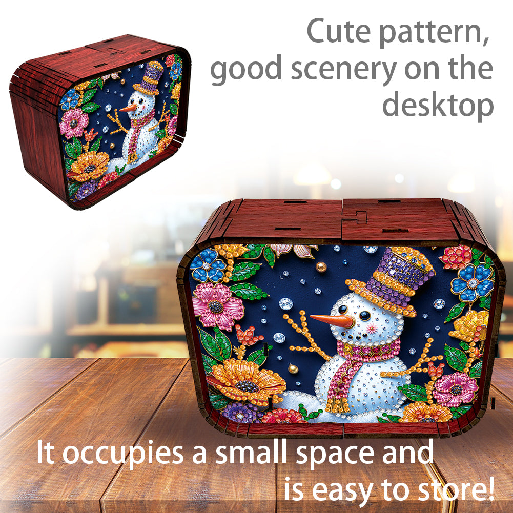 1pc Snowman Wooden Music Box Diamond Painting Art Kit Unique Gift for Christmas