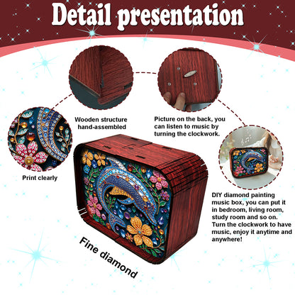 1pc Dolphin Wooden Music Box Diamond Painting Art Kit Unique Gift for Christmas