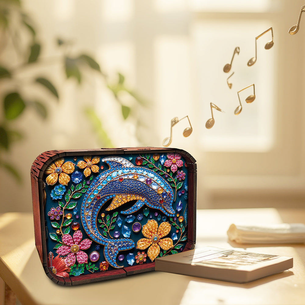 1pc Dolphin Wooden Music Box Diamond Painting Art Kit Unique Gift for Christmas