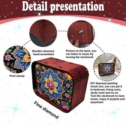 1pc Mandala Wooden Music Box Diamond Painting Art Kit Unique Gift for Christmas