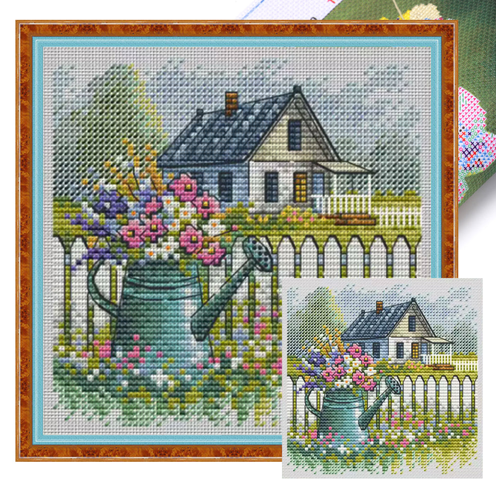 Flowering Can And House - Stamped Cross Stitch 23*23CM£¨Fairy Brand £©