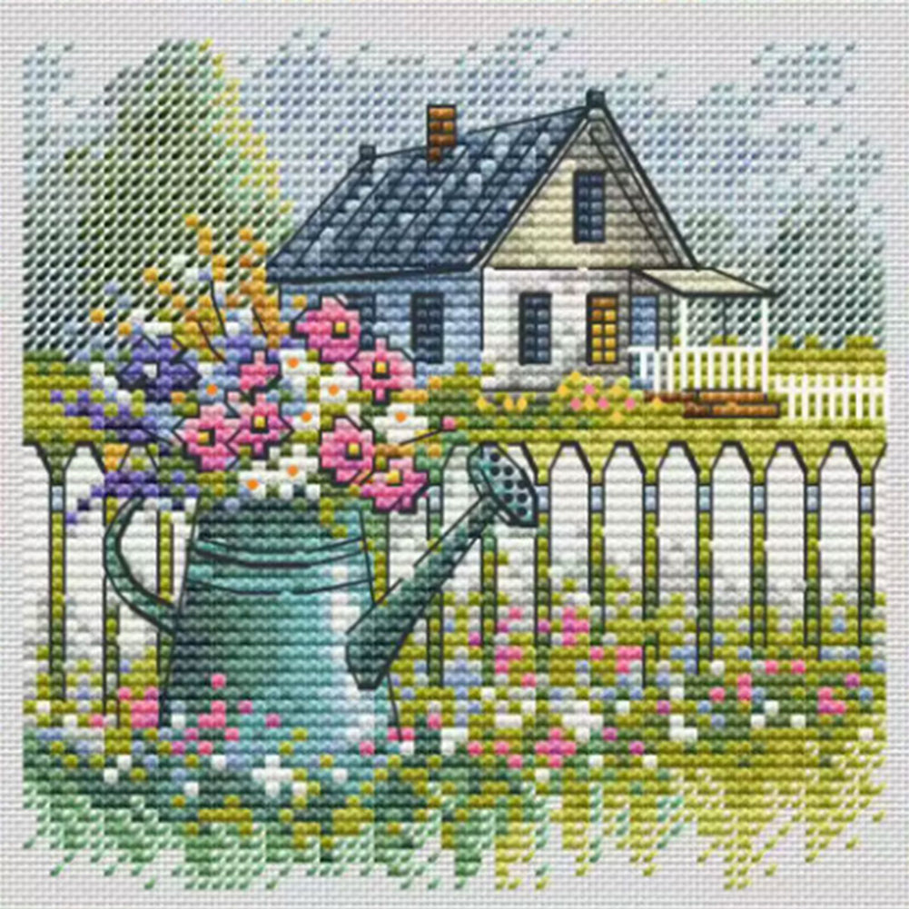 Flowering Can And House - Stamped Cross Stitch 23*23CM£¨Fairy Brand £©