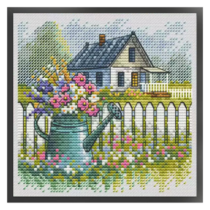 Flowering Can And House - Stamped Cross Stitch 23*23CM£¨Fairy Brand £©