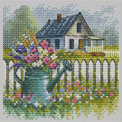 Flowering Can And House - Stamped Cross Stitch 23*23CM£¨Fairy Brand £©