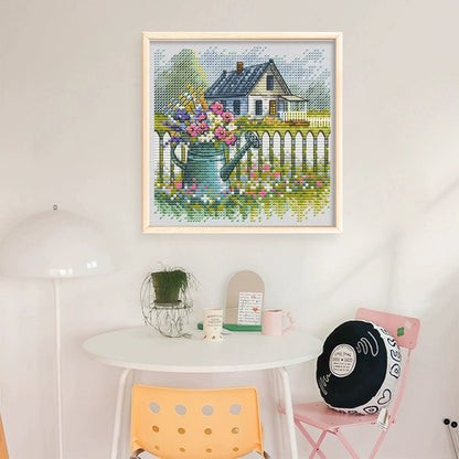 Flowering Can And House - Stamped Cross Stitch 23*23CM£¨Fairy Brand £©