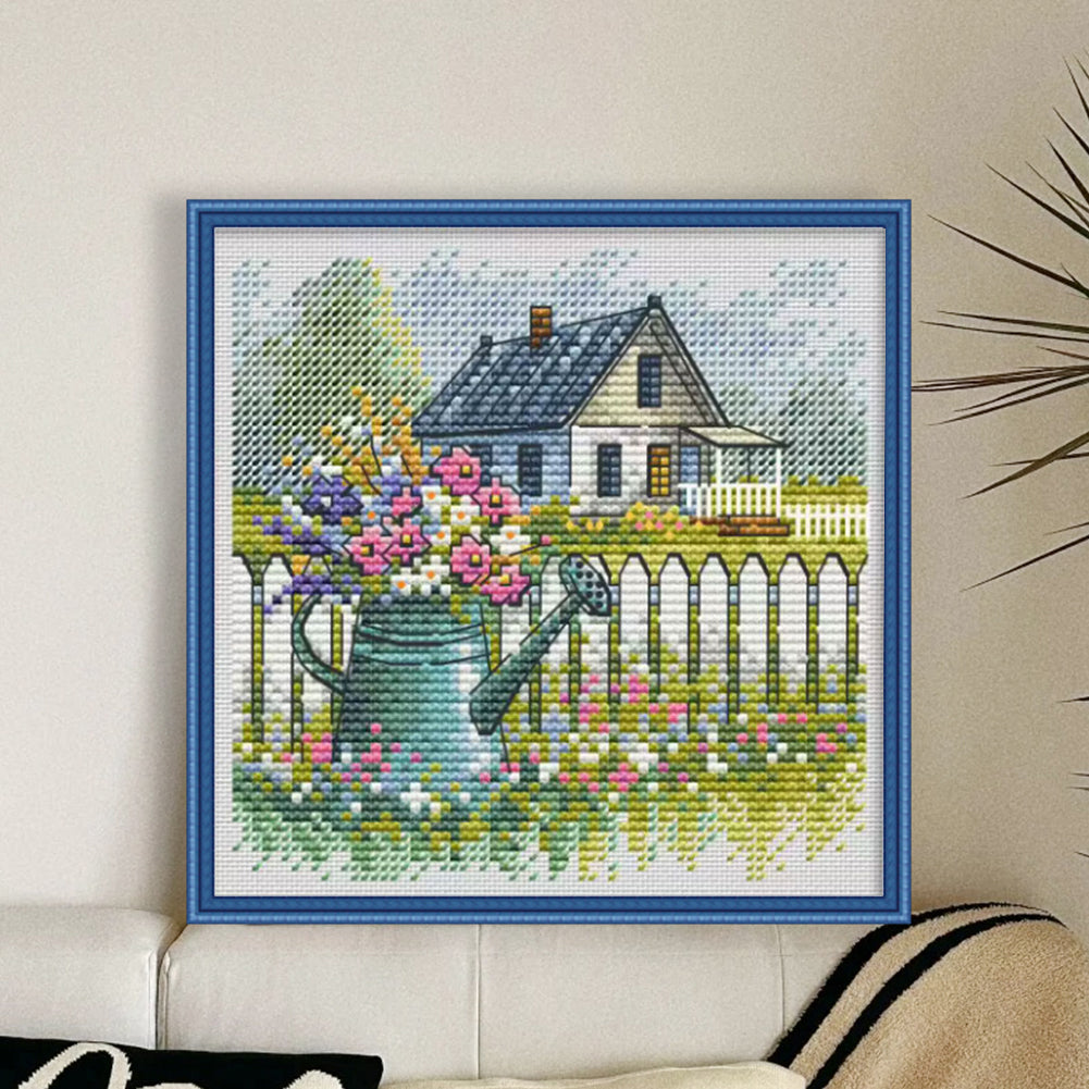Flowering Can And House - Stamped Cross Stitch 23*23CM£¨Fairy Brand £©