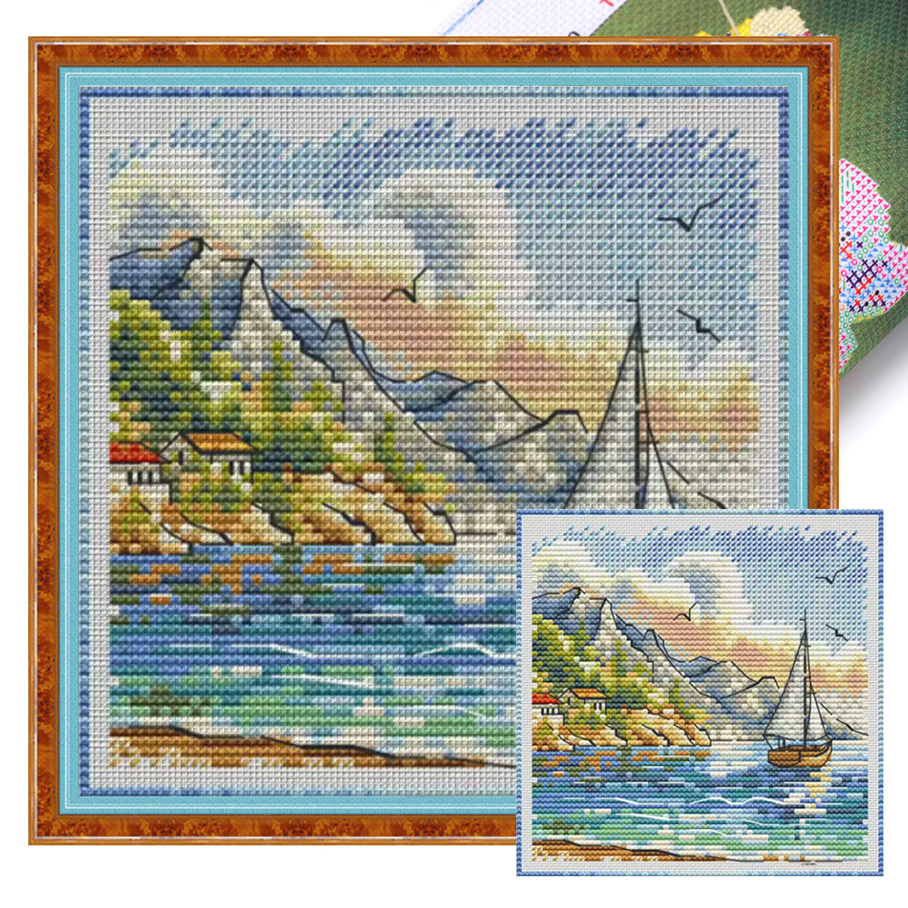 Mountains And Boats - Stamped Cross Stitch 23*23CM£¨Fairy Brand £©