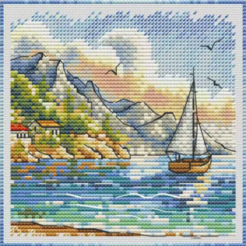 Mountains And Boats - Stamped Cross Stitch 23*23CM£¨Fairy Brand £©