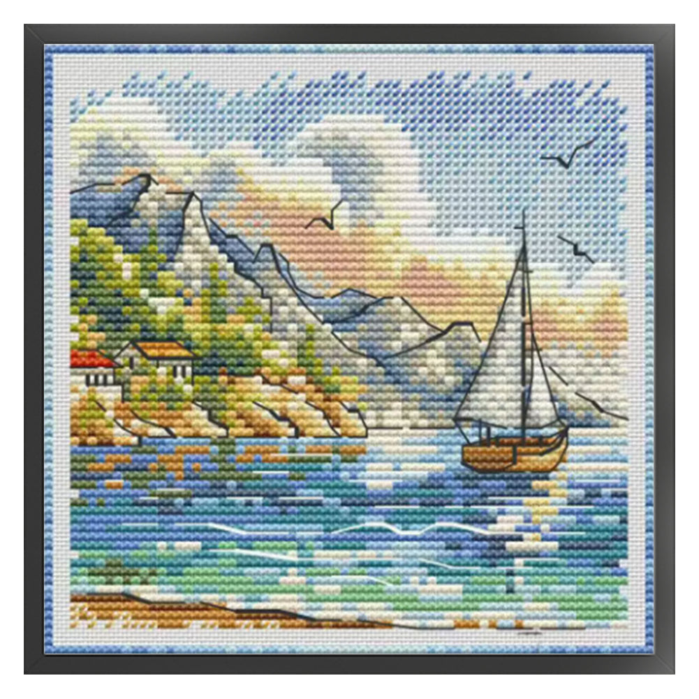 Mountains And Boats - Stamped Cross Stitch 23*23CM£¨Fairy Brand £©