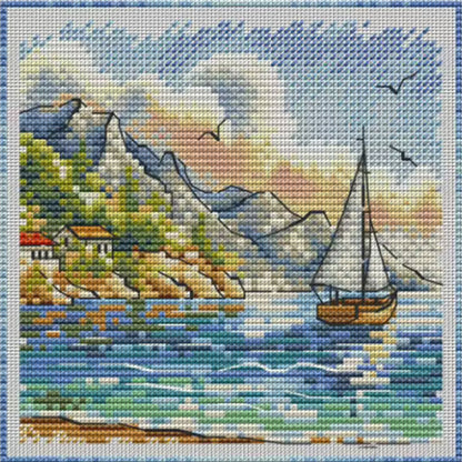 Mountains And Boats - Stamped Cross Stitch 23*23CM£¨Fairy Brand £©