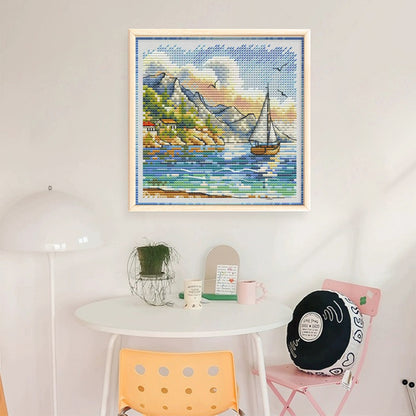 Mountains And Boats - Stamped Cross Stitch 23*23CM£¨Fairy Brand £©