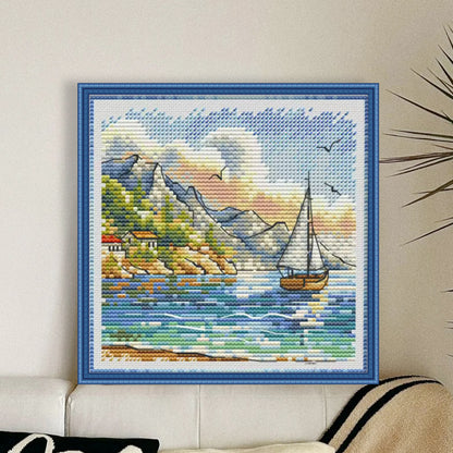 Mountains And Boats - Stamped Cross Stitch 23*23CM£¨Fairy Brand £©
