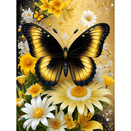 Daisy And Butterfly - Full Round Drill Diamond Painting 30*40CM