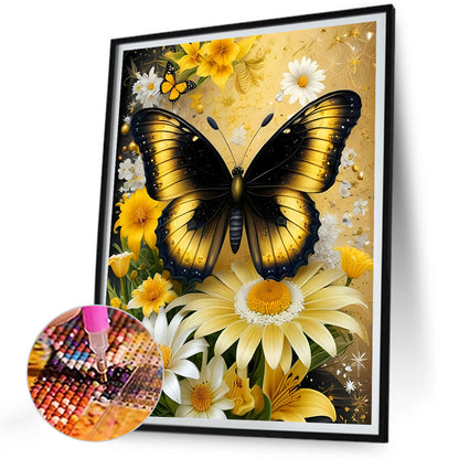 Daisy And Butterfly - Full Round Drill Diamond Painting 30*40CM