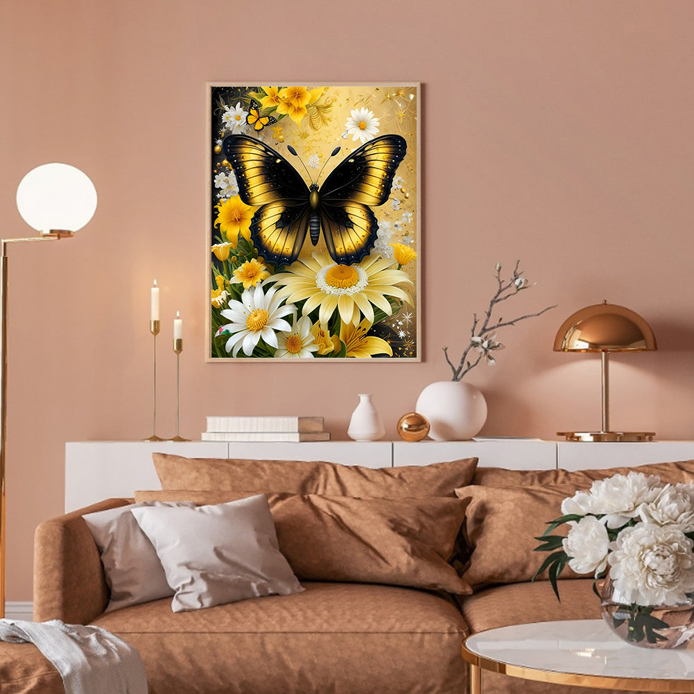 Daisy And Butterfly - Full Round Drill Diamond Painting 30*40CM