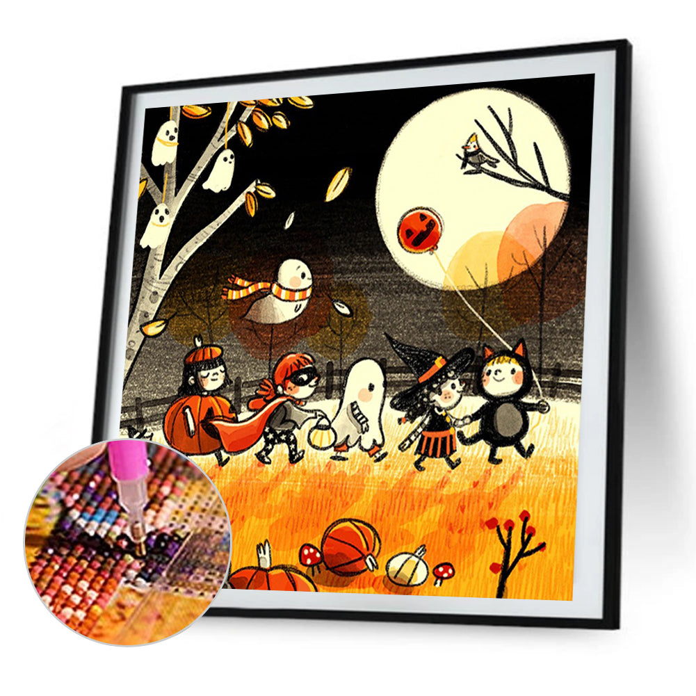 Autumn Halloween Trick-Or-Treaters - Partial AB Full Round Drill Diamond Painting 40*40CM