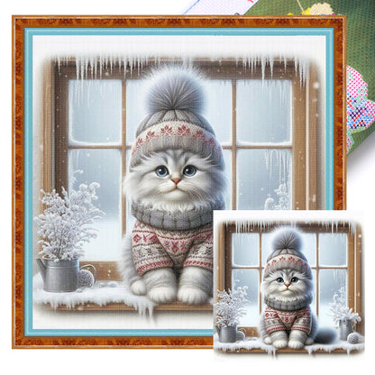 Kitten By The Window - 11CT Stamped Cross Stitch 40*40CM