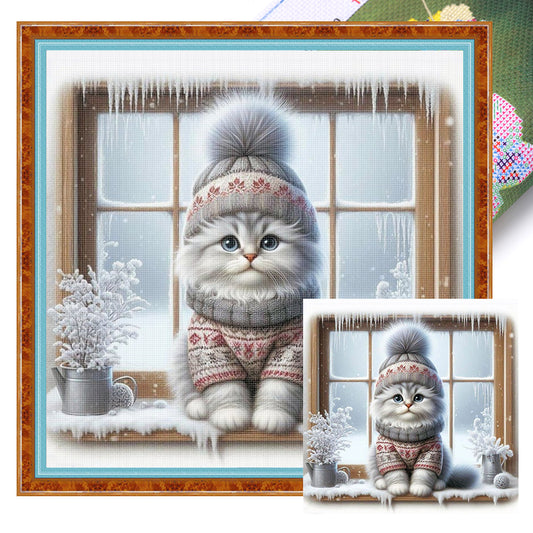 Kitten By The Window - 11CT Stamped Cross Stitch 40*40CM