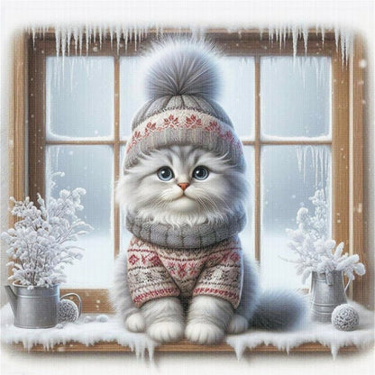 Kitten By The Window - 11CT Stamped Cross Stitch 40*40CM