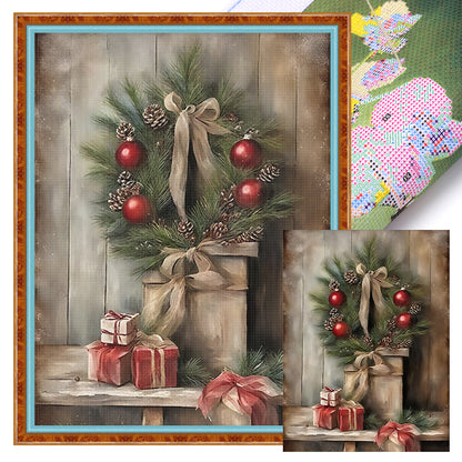 Christmas Wreath - 11CT Stamped Cross Stitch 40*53CM