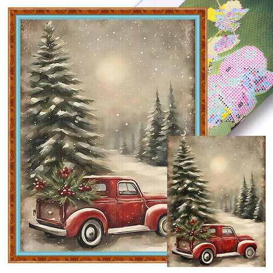 Christmas Tree And Car - 11CT Stamped Cross Stitch 40*53CM
