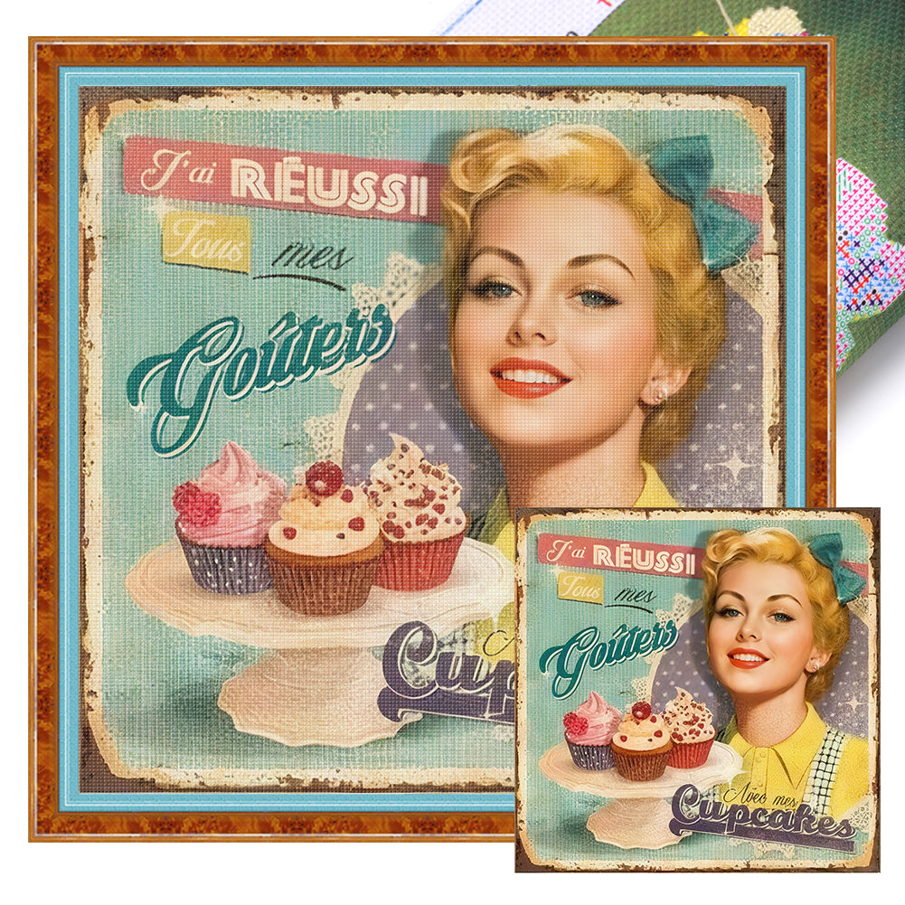 Retro Billboard - 11CT Stamped Cross Stitch 40*40CM