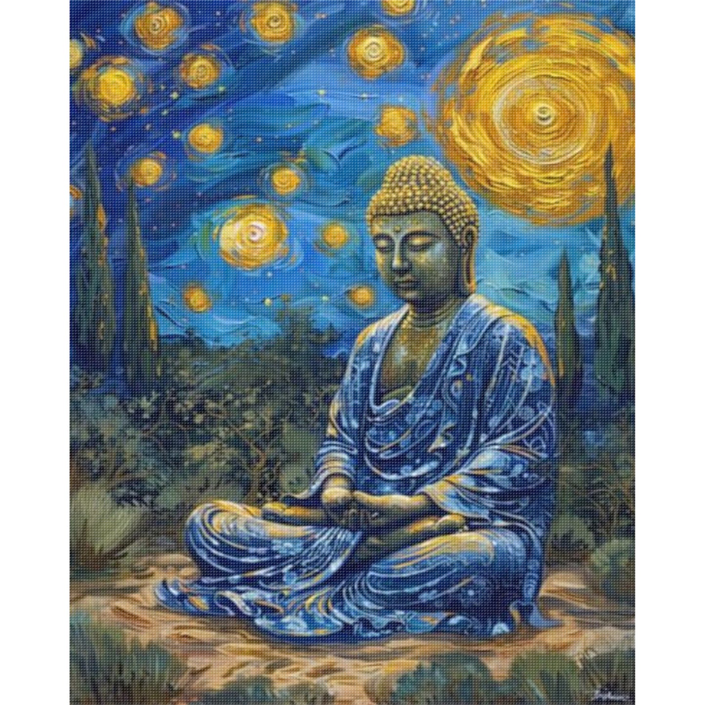Buddha Statue Under A Starry Sky - 11CT Stamped Cross Stitch 40*50CM