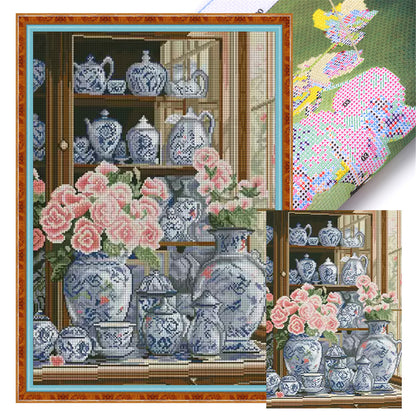 Porcelain Camellia - 11CT Stamped Cross Stitch 50*70CM£¨Mona Lisa Brand£©