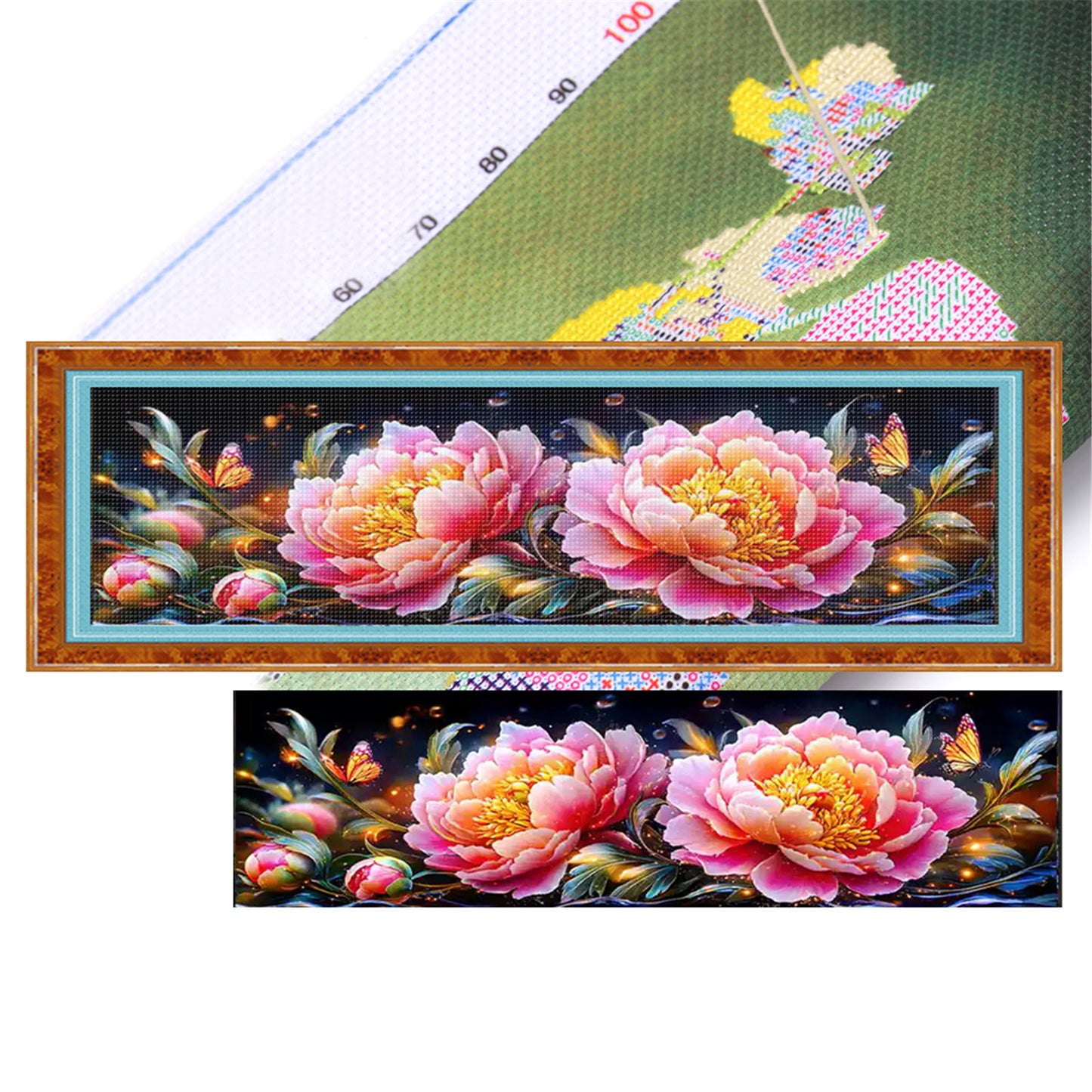 Peonies In The Morning, Moonlight And Evening - 11CT Stamped Cross Stitch 135*40CM£¨Mona Lisa Brand£©