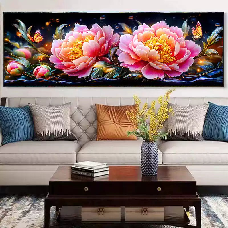 Peonies In The Morning, Moonlight And Evening - 11CT Stamped Cross Stitch 135*40CM£¨Mona Lisa Brand£©