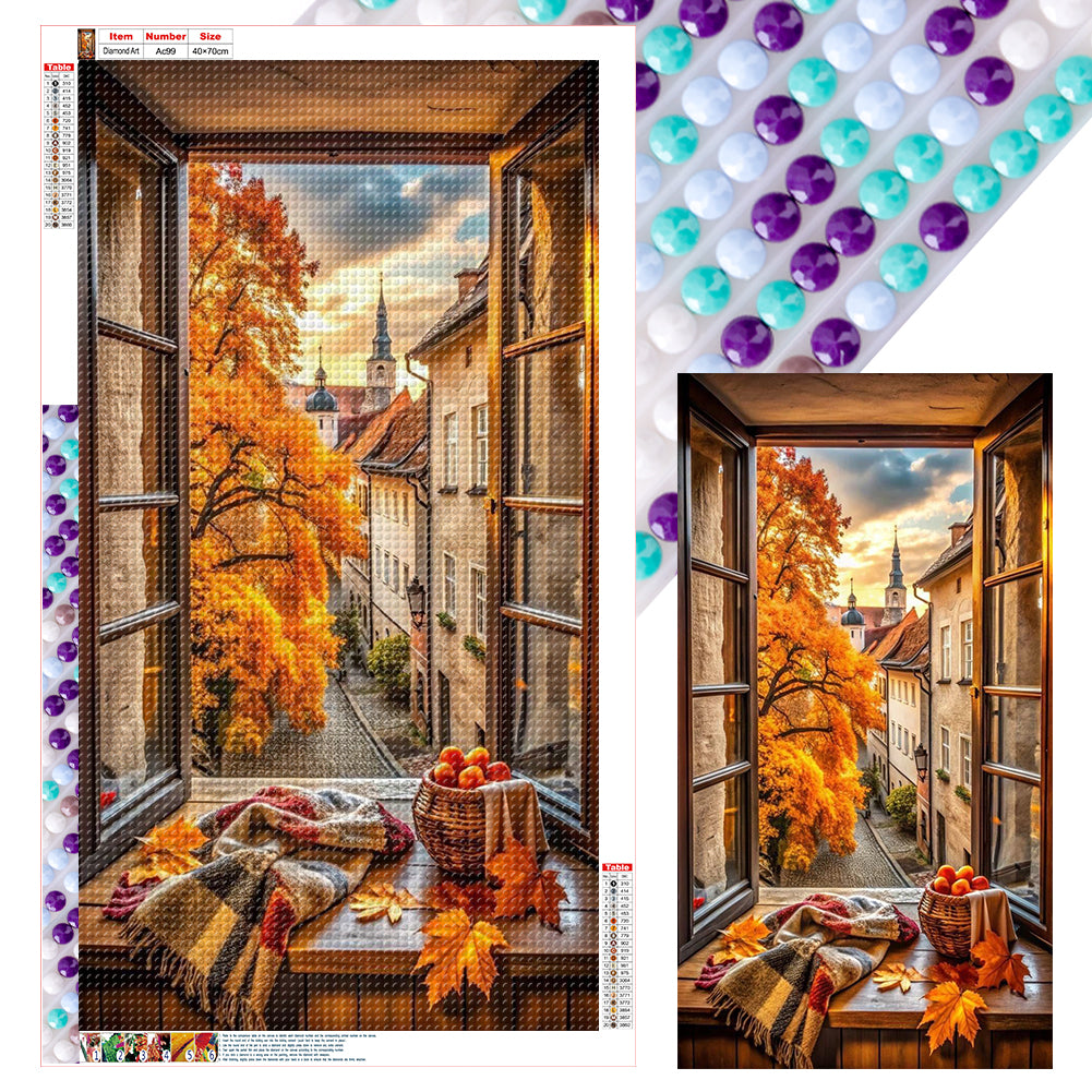 Autumn Scenery Outside The Window - Full Round Drill Diamond Painting 40*70CM