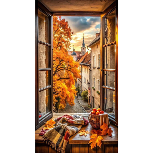 Autumn Scenery Outside The Window - Full Round Drill Diamond Painting 40*70CM