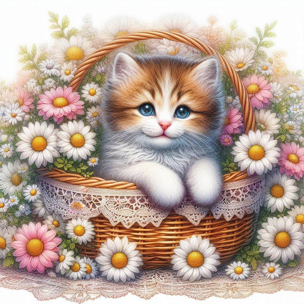 Cat And Flower - Full Round Drill Diamond Painting 40*40CM