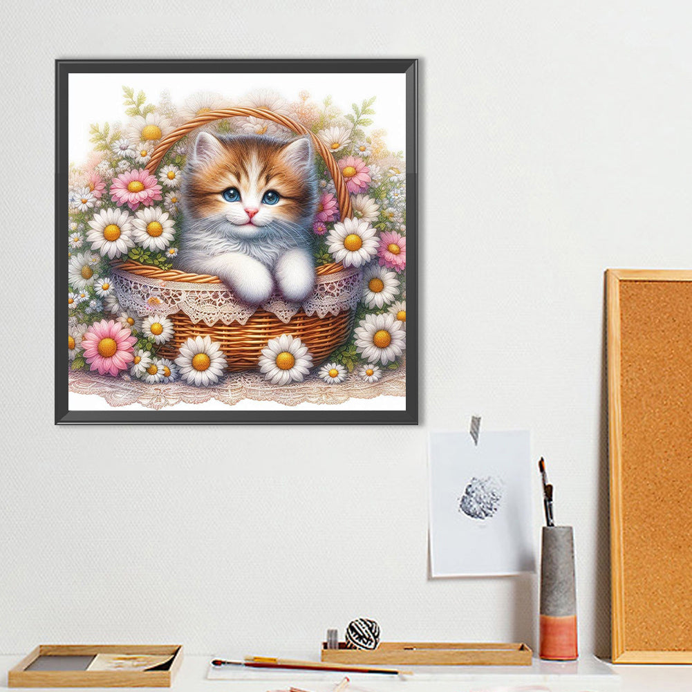 Cat And Flower - Full Round Drill Diamond Painting 40*40CM