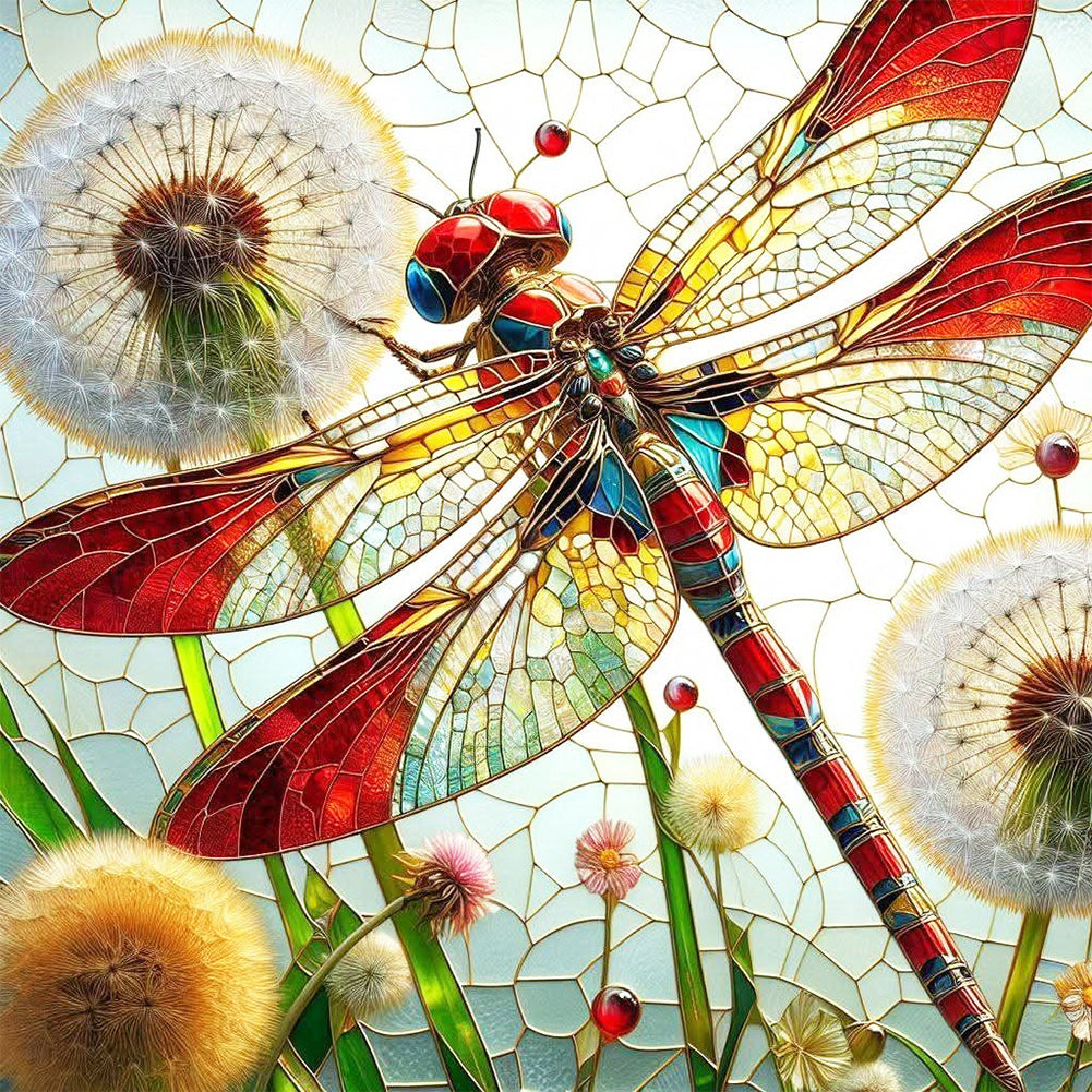 Dragonfly And Dandelion - Full Round Drill Diamond Painting 40*40CM