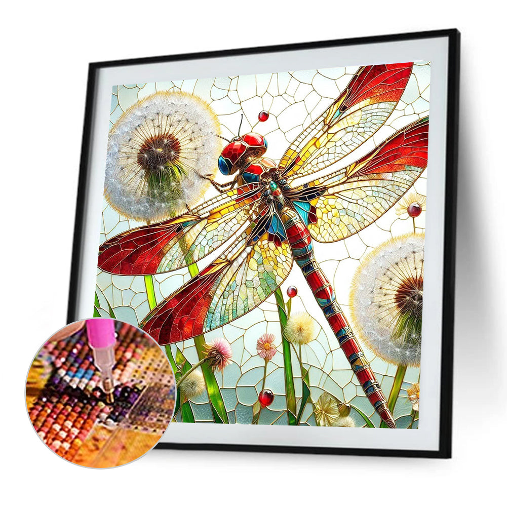 Dragonfly And Dandelion - Full Round Drill Diamond Painting 40*40CM