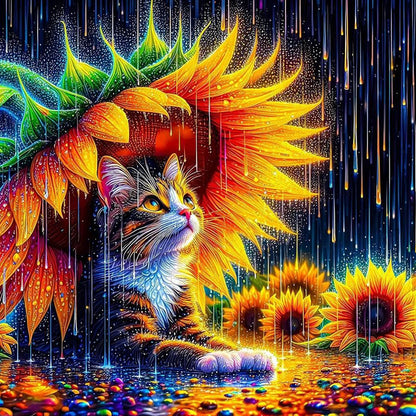 Cat And Sunflower - Full Round Drill Diamond Painting 40*40CM