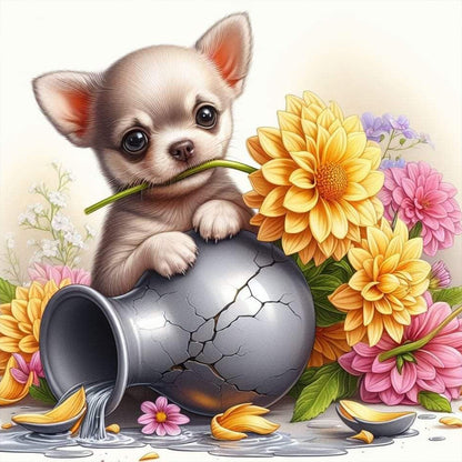 Dog And Vase - Full Round Drill Diamond Painting 40*40CM