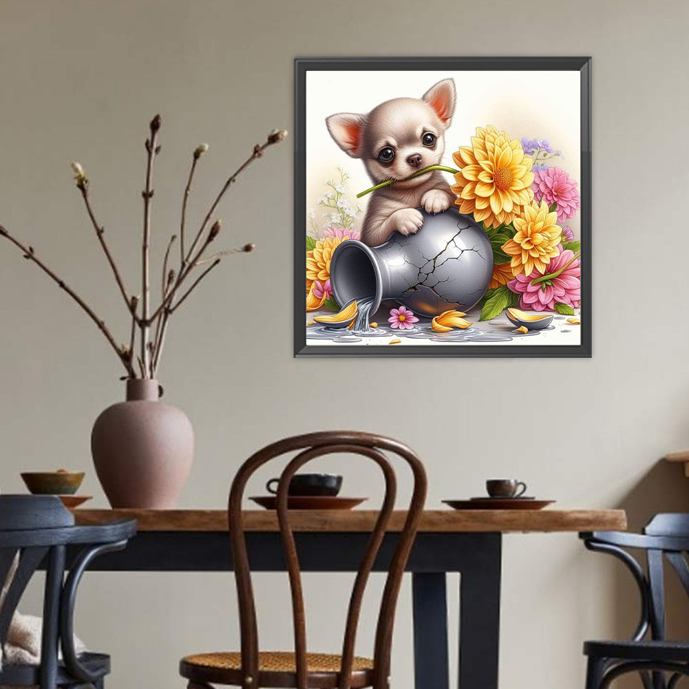 Dog And Vase - Full Round Drill Diamond Painting 40*40CM