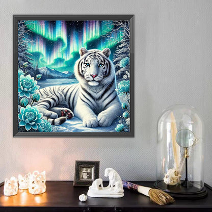 White Tiger And Aurora Borealis - Full Round Drill Diamond Painting 40*40CM