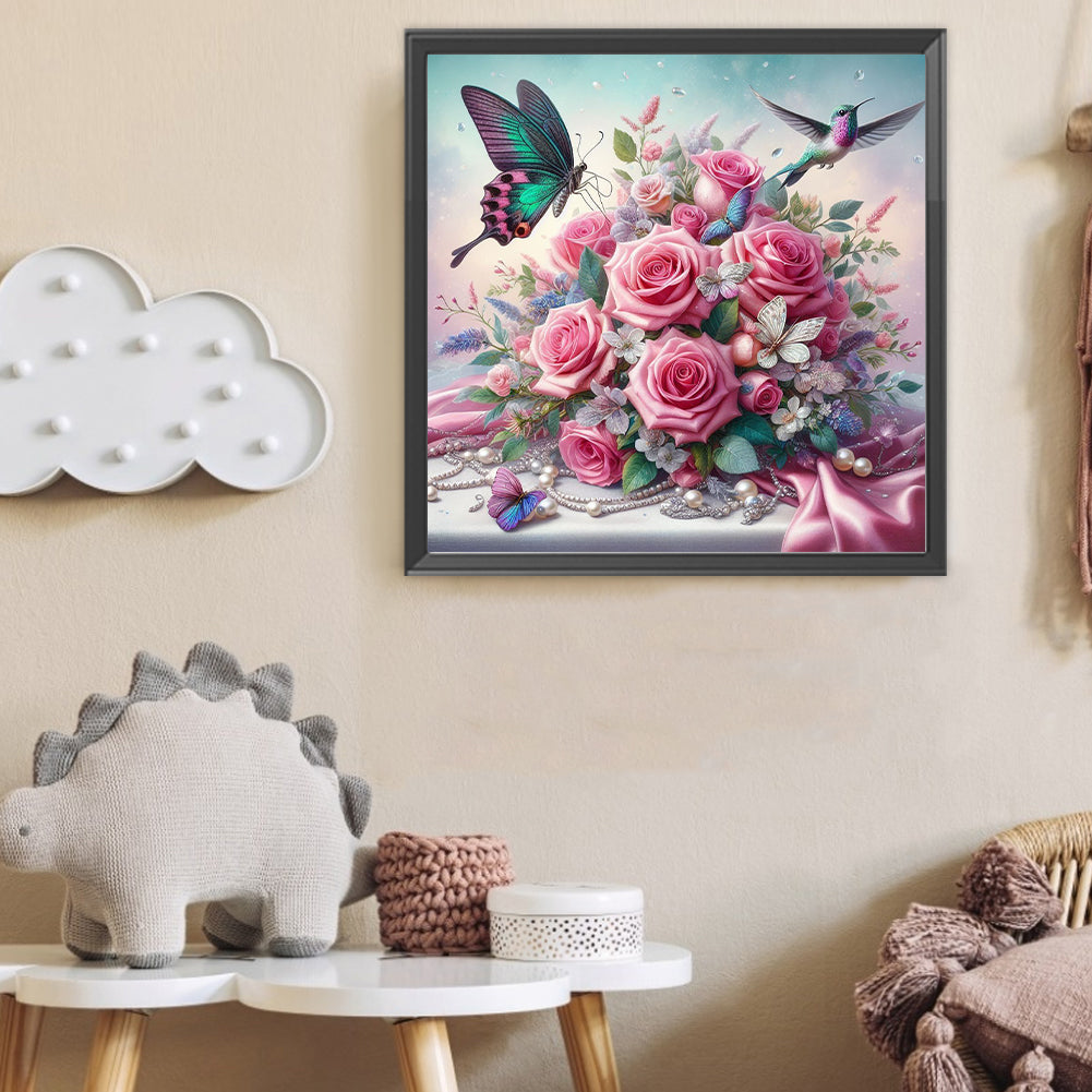 Butterfly And Flowers - Full Round Drill Diamond Painting 40*40CM