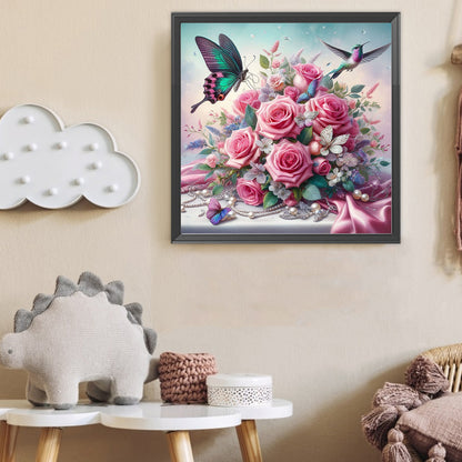 Butterfly And Flowers - Full Round Drill Diamond Painting 40*40CM