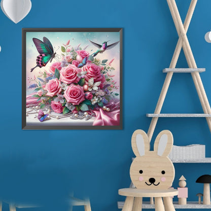 Butterfly And Flowers - Full Round Drill Diamond Painting 40*40CM