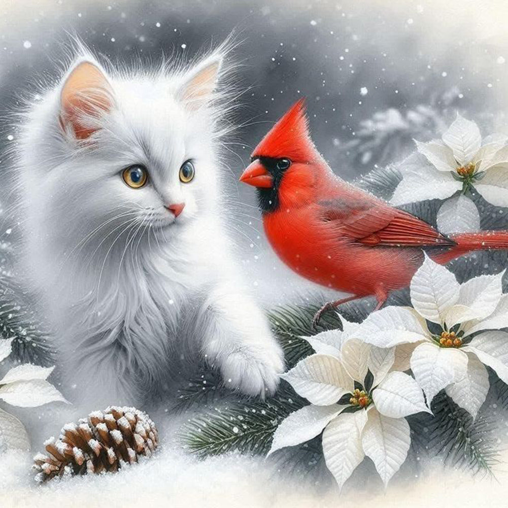 Cat And Cardinal - Full Round Drill Diamond Painting 40*40CM