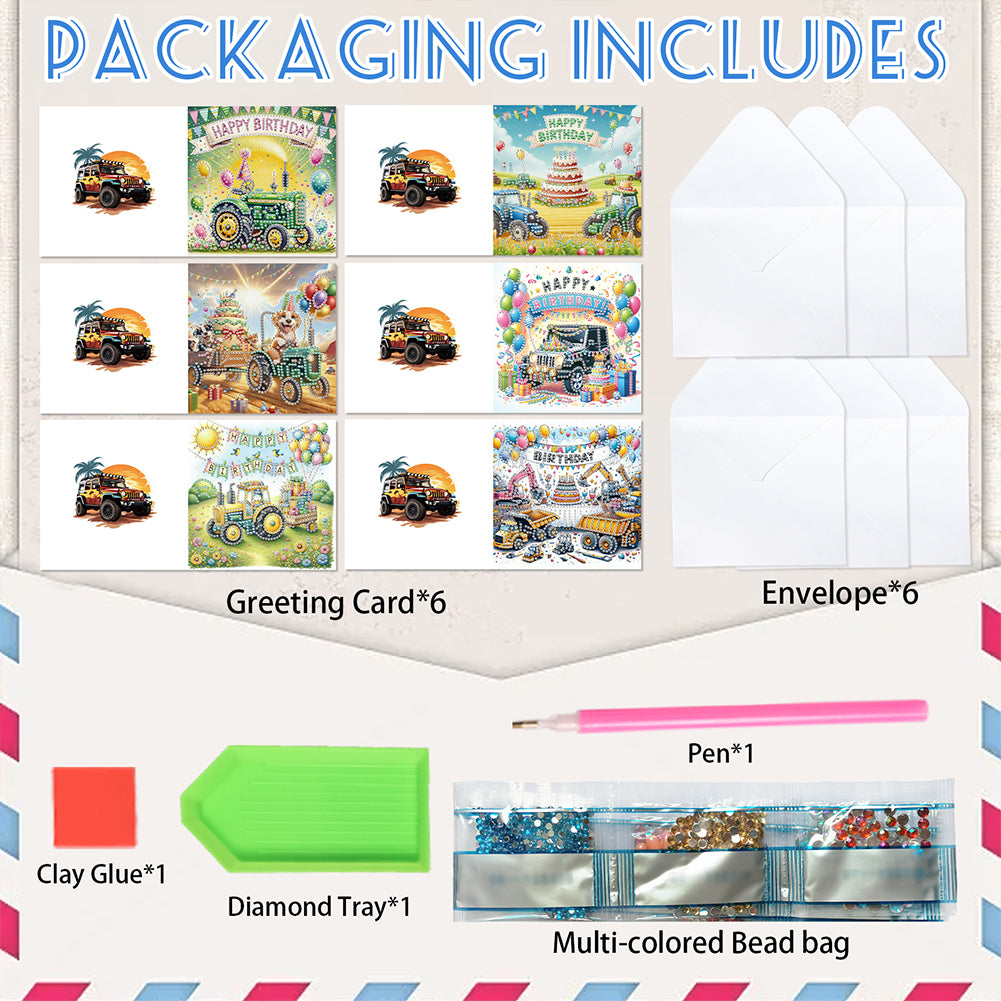 6PCS DIY Diamond Art Greeting Cards Congratulations Cards & Gifts (Birthday)