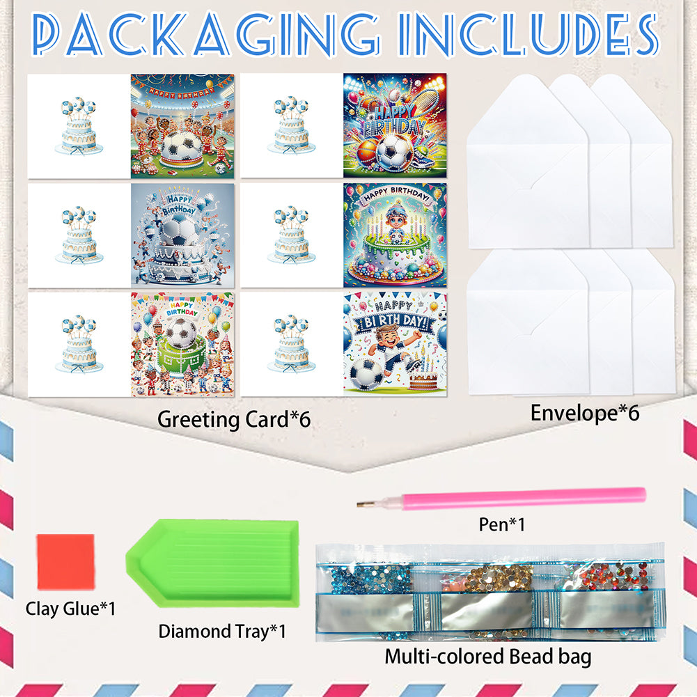 6PCS DIY Diamond Art Greeting Cards Congratulations Cards & Gifts (Football)