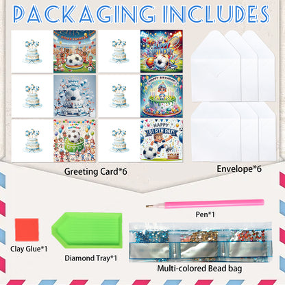 6PCS DIY Diamond Art Greeting Cards Congratulations Cards & Gifts (Football)