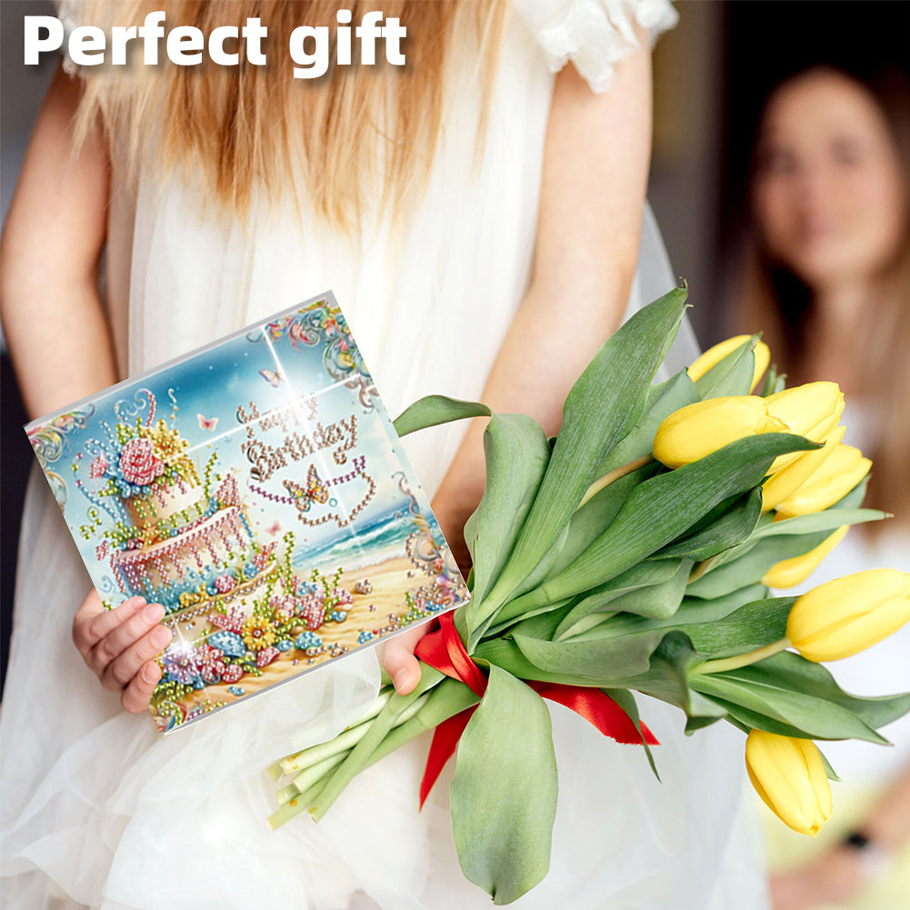 6PCS DIY Diamond Art Greeting Cards Congratulations Cards & Gifts (Happy)